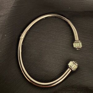 Henri Bendel Silver Tone Cuff Bracelet with Crystal Accents and Decorative Ends